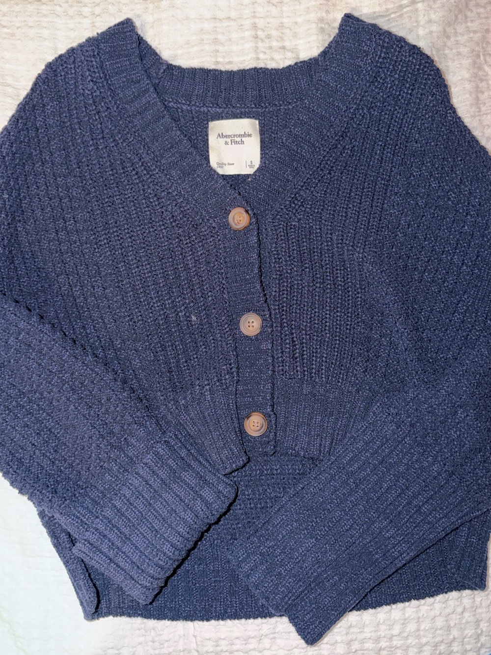 Abercrombie & Fitch Navy Button-Front Cropped Cardigan